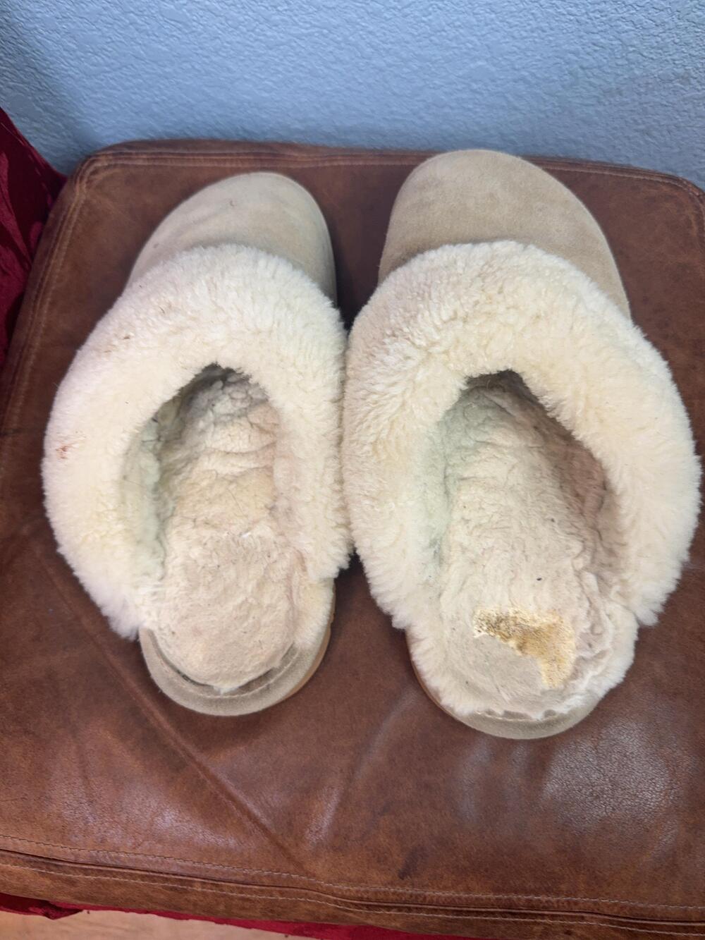 Eurow Slippers Womens Size 9 Beige Suede Shearling Wool Lined Slip On House